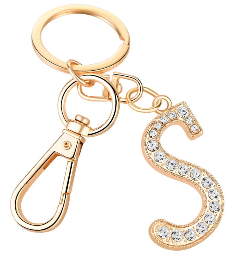AlphaAcc Keychain for Women Purse Charms for Handbags Crystal Alphabet Initial Letter Pendant with Key Ring,Letter S - Image 1